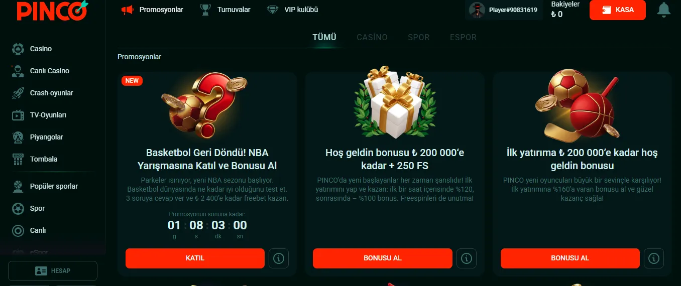 Pinco bonuslar ile ekstra kazanç yolları: promosyon fırsatları Pinco bonuslar ile ekstra kazanç yolları